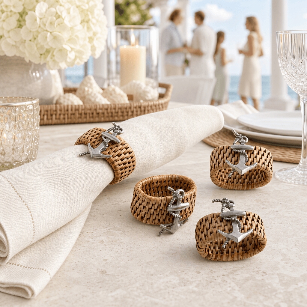 Anchor Hand Woven Wicker Rattan Napkin Ring - Set of 4 7
