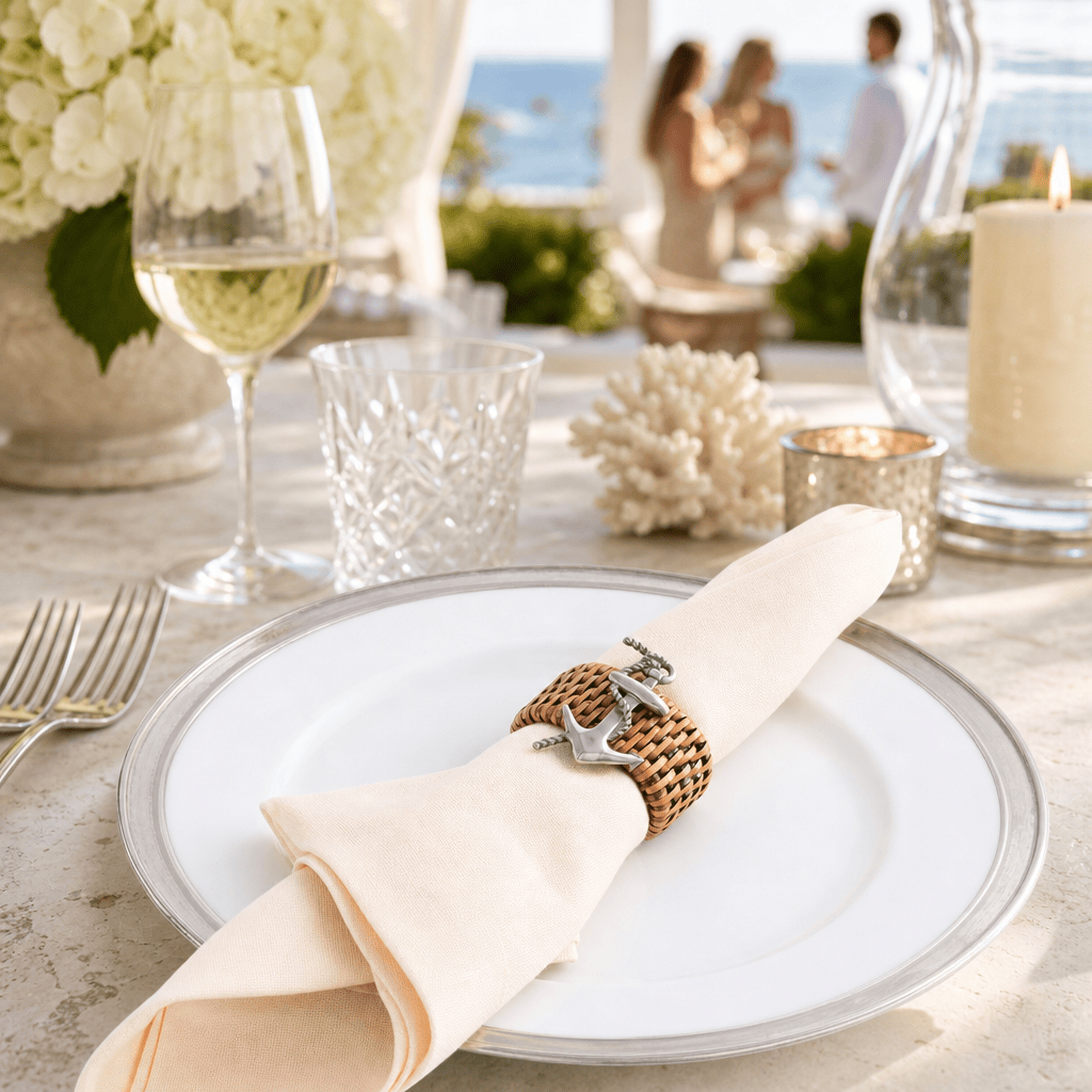 Anchor Hand Woven Wicker Rattan Napkin Ring - Set of 4 8