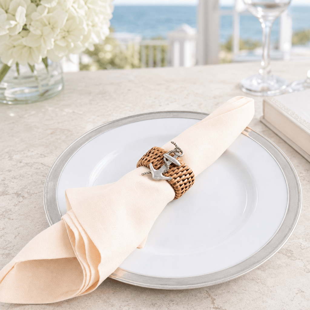 Anchor Hand Woven Wicker Rattan Napkin Ring - Set of 4 4