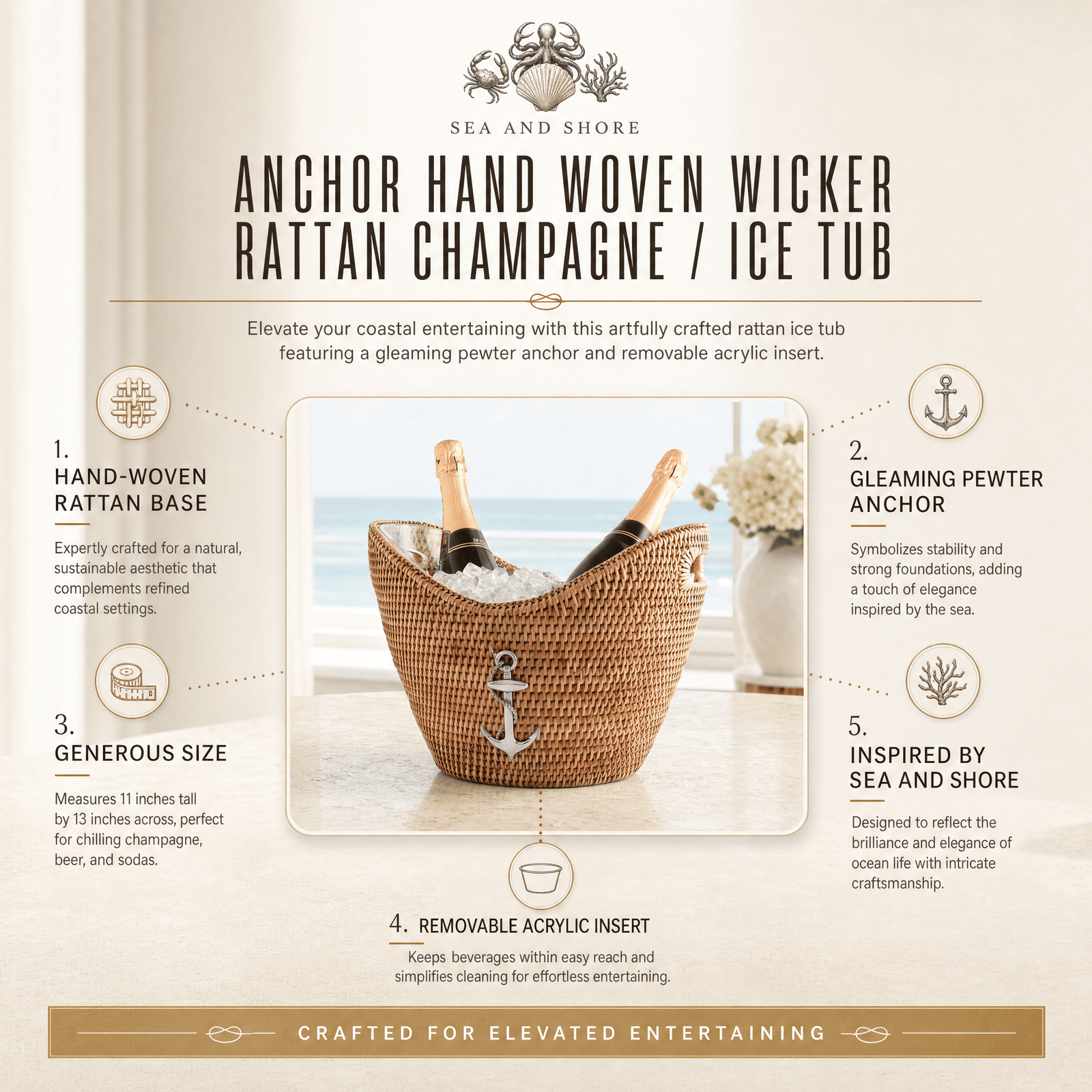 Anchor Hand Woven Wicker Rattan Champagne / Ice Tub 11
