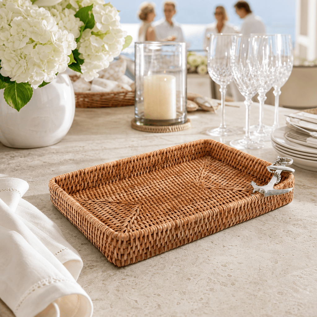 Anchor Catchall Tray Hand Woven Wicker Rattan 6