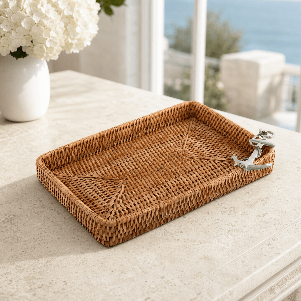 Anchor Catchall Tray Hand Woven Wicker Rattan 2