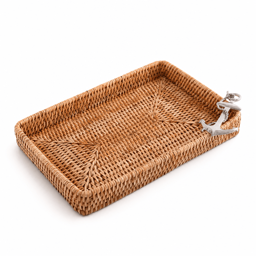 Anchor Catchall Tray Hand Woven Wicker Rattan 1