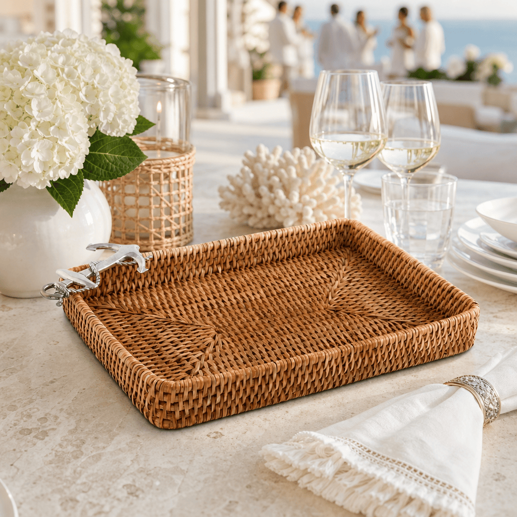 Anchor Catchall Tray Hand Woven Wicker Rattan 9