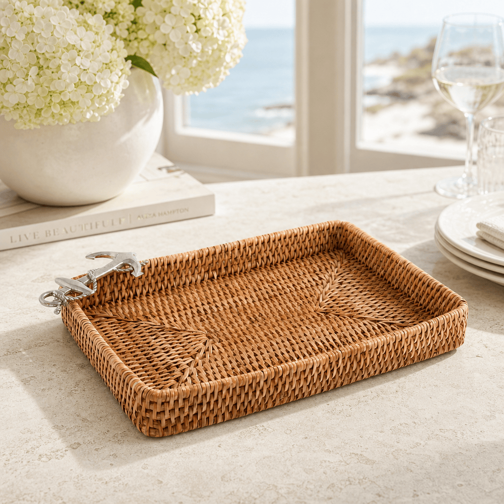 Anchor Catchall Tray Hand Woven Wicker Rattan 5