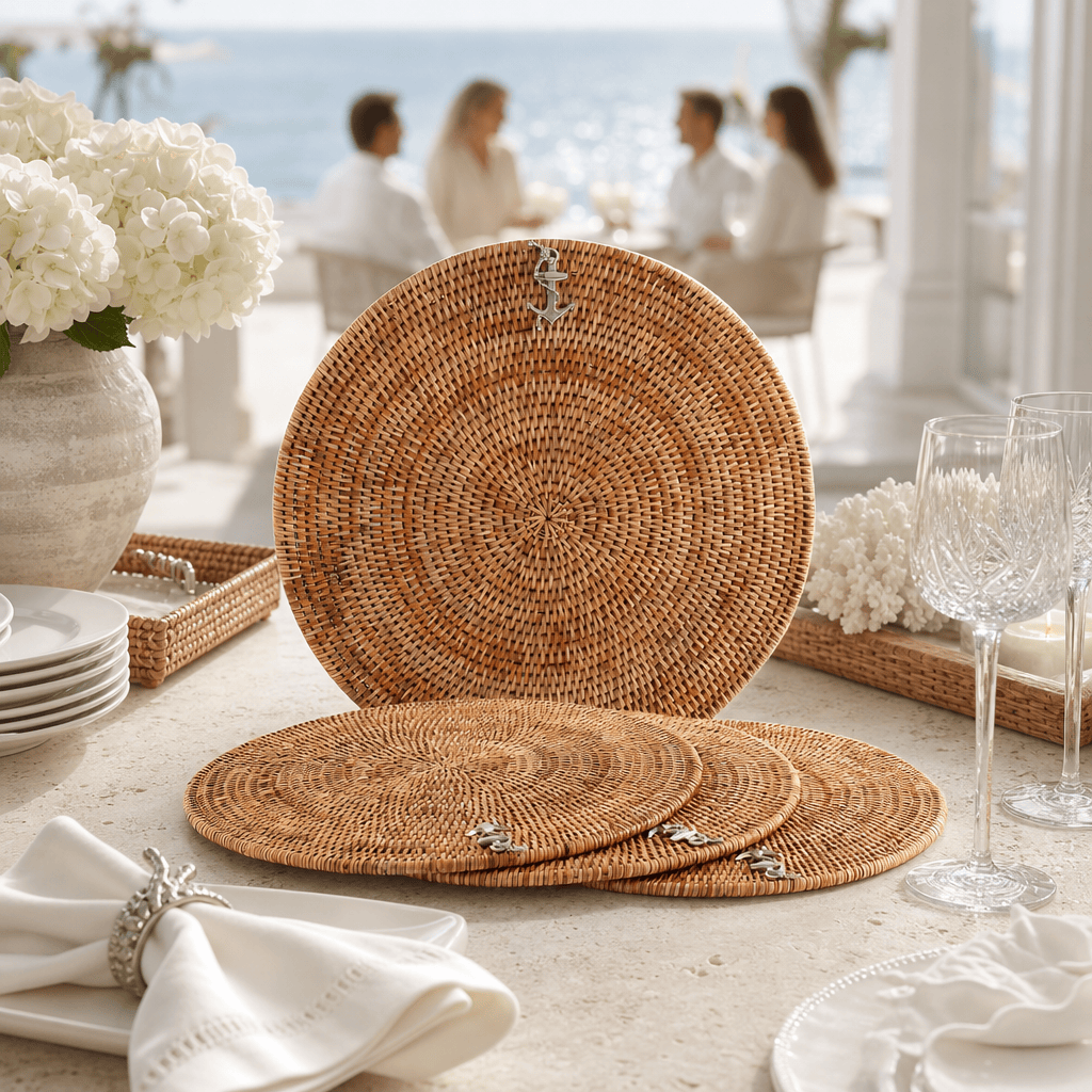 Anchor Placemat Hand Woven Wicker Rattan Round - Set of 4 5