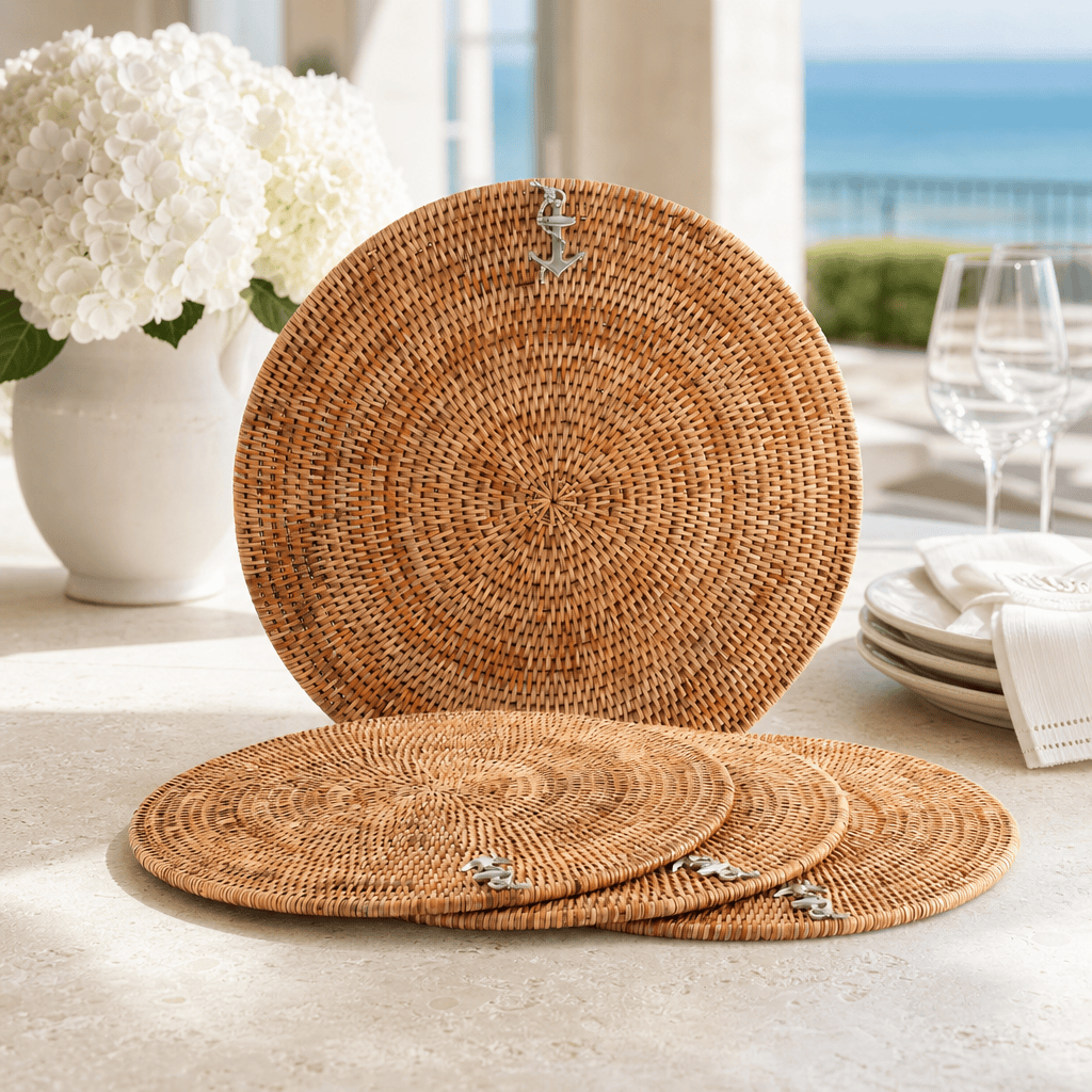 Anchor Placemat Hand Woven Wicker Rattan Round - Set of 4 2