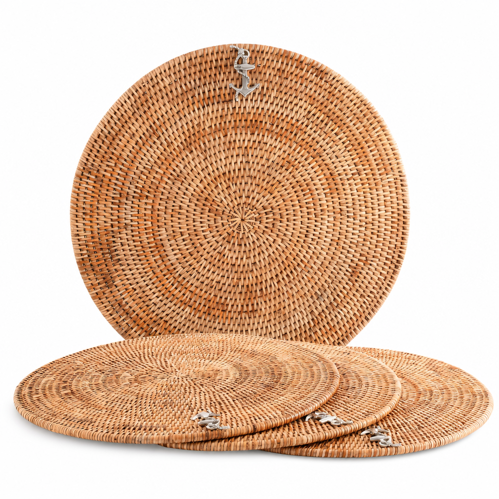 Anchor Placemat Hand Woven Wicker Rattan Round - Set of 4 1