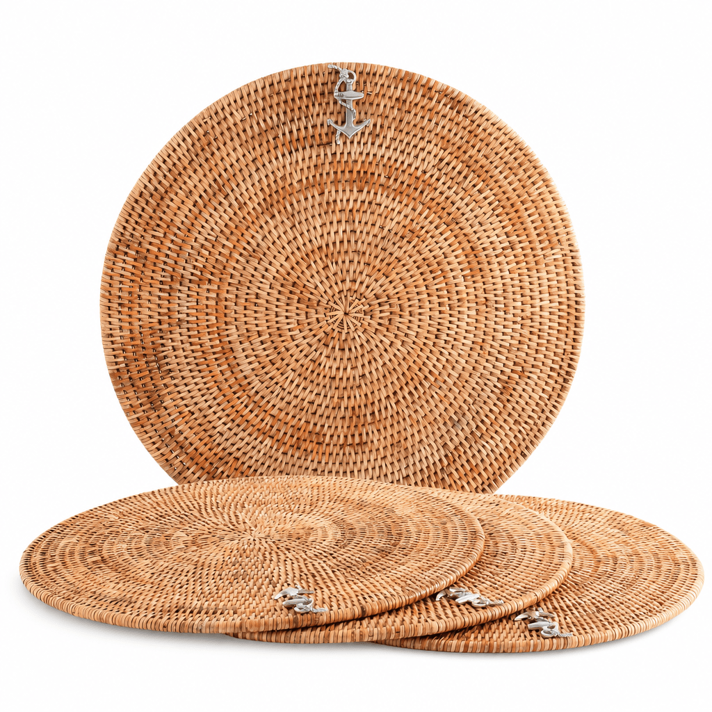 Anchor Placemat Hand Woven Wicker Rattan Round - Set of 4 1
