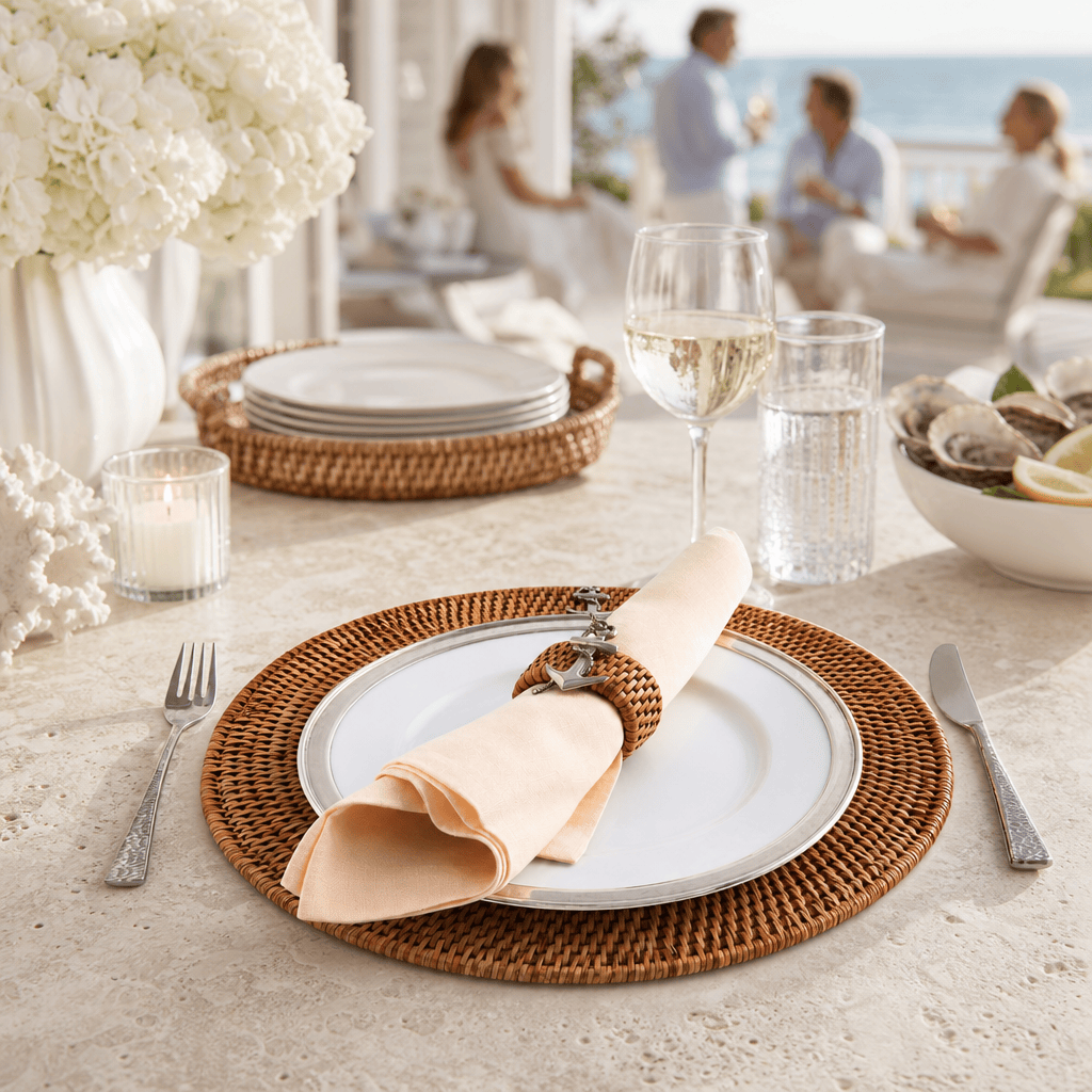 Anchor Placemat Hand Woven Wicker Rattan Round - Set of 4 6