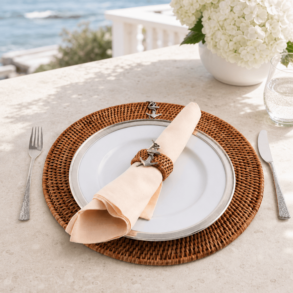 Anchor Placemat Hand Woven Wicker Rattan Round - Set of 4 3