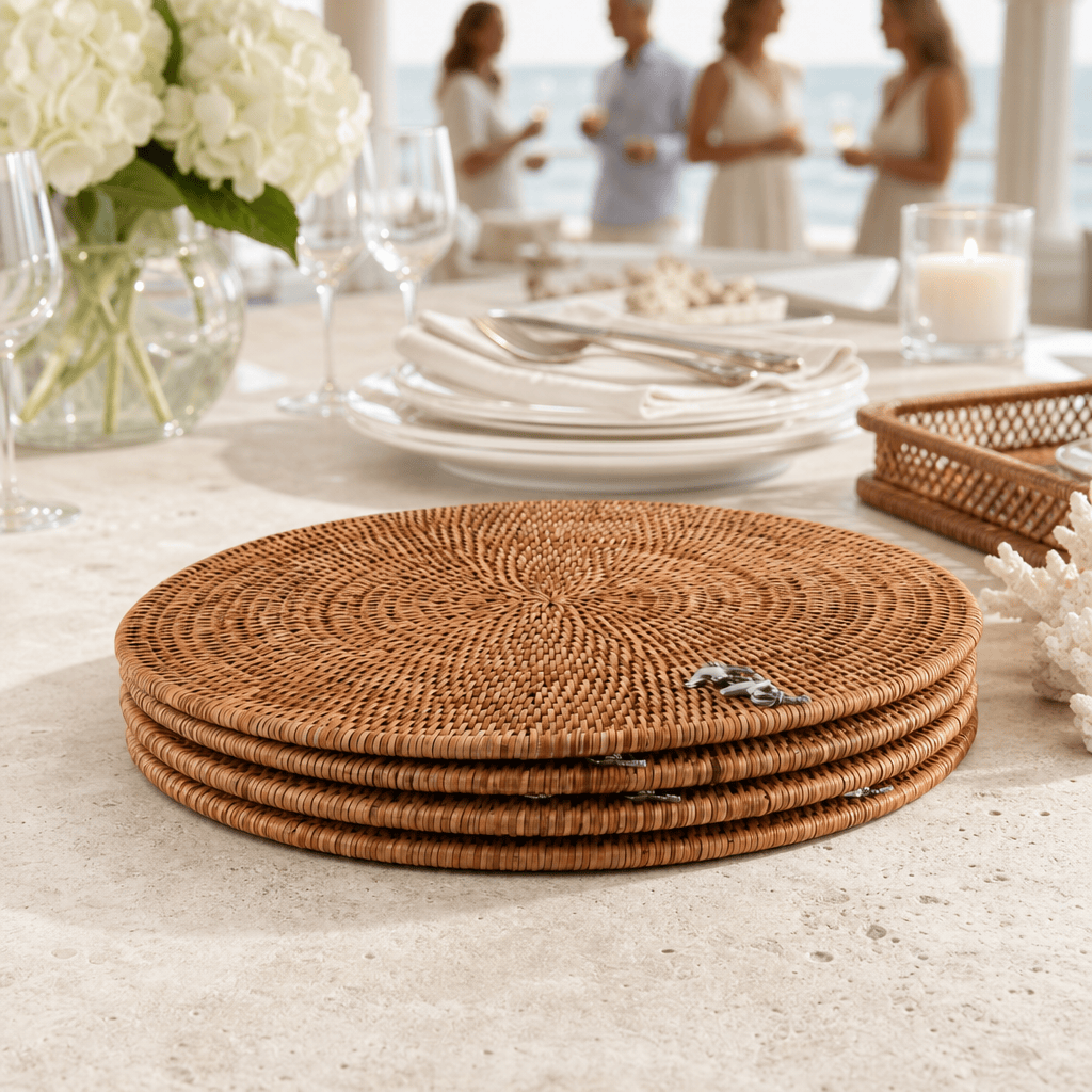 Anchor Placemat Hand Woven Wicker Rattan Round - Set of 4 7