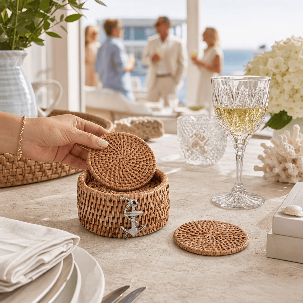 Anchor Hand Woven Wicker Rattan Coaster Set - 6 Coasters 6