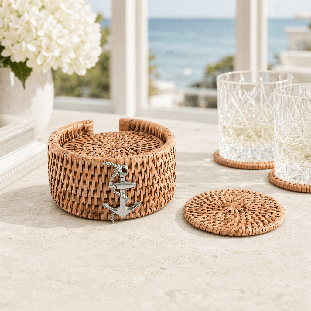 Anchor Hand Woven Wicker Rattan Coaster Set - 6 Coasters 2