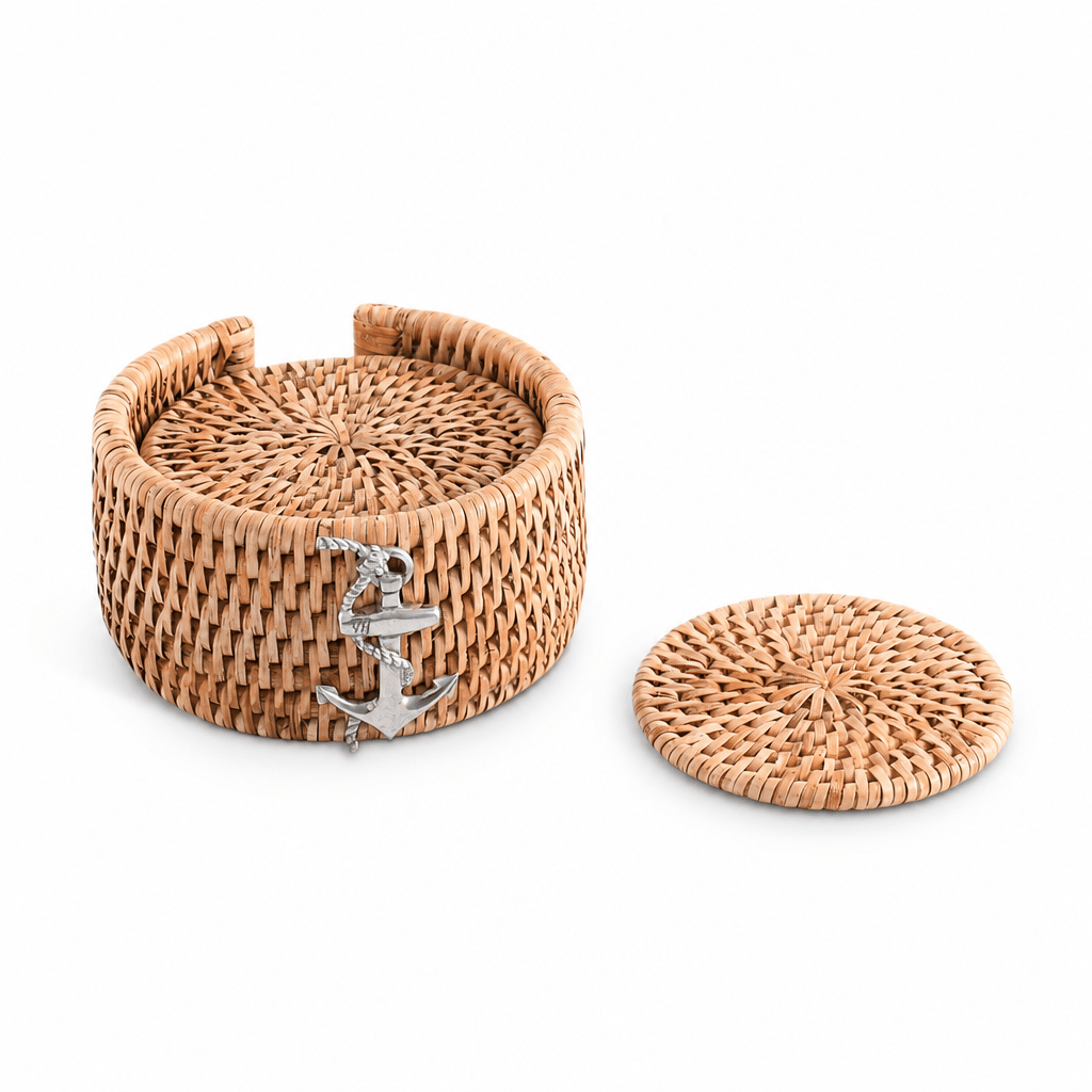 Anchor Hand Woven Wicker Rattan Coaster Set - 6 Coasters 1