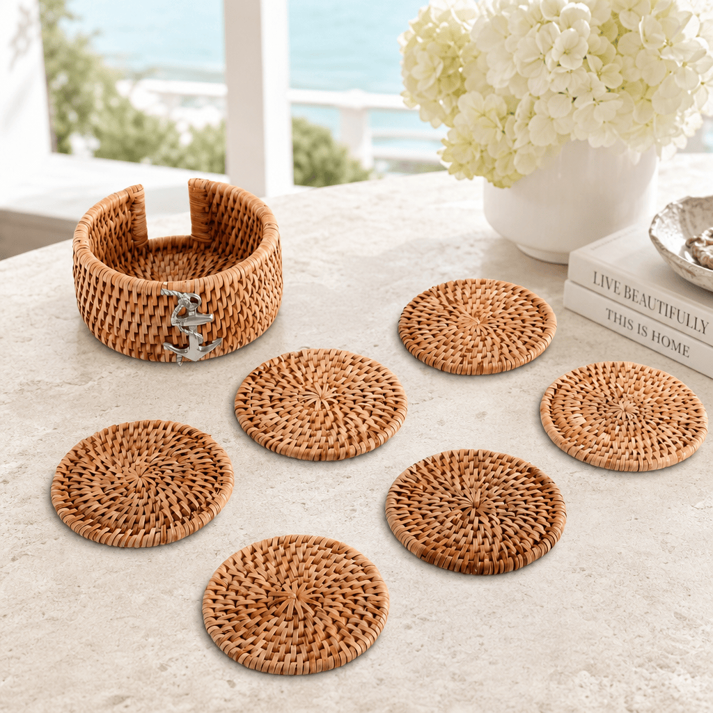 Anchor Hand Woven Wicker Rattan Coaster Set - 6 Coasters 3