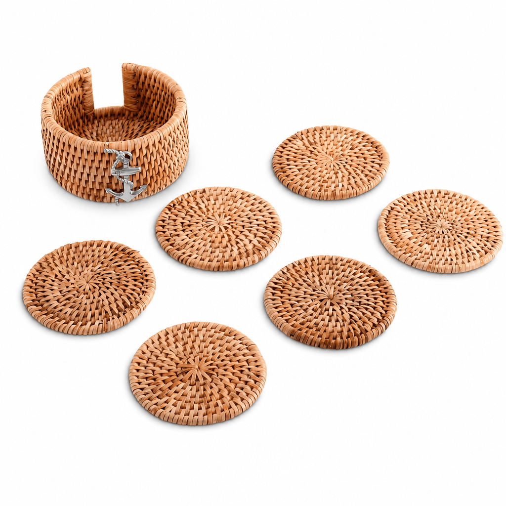Anchor Hand Woven Wicker Rattan Coaster Set - 6 Coasters 10