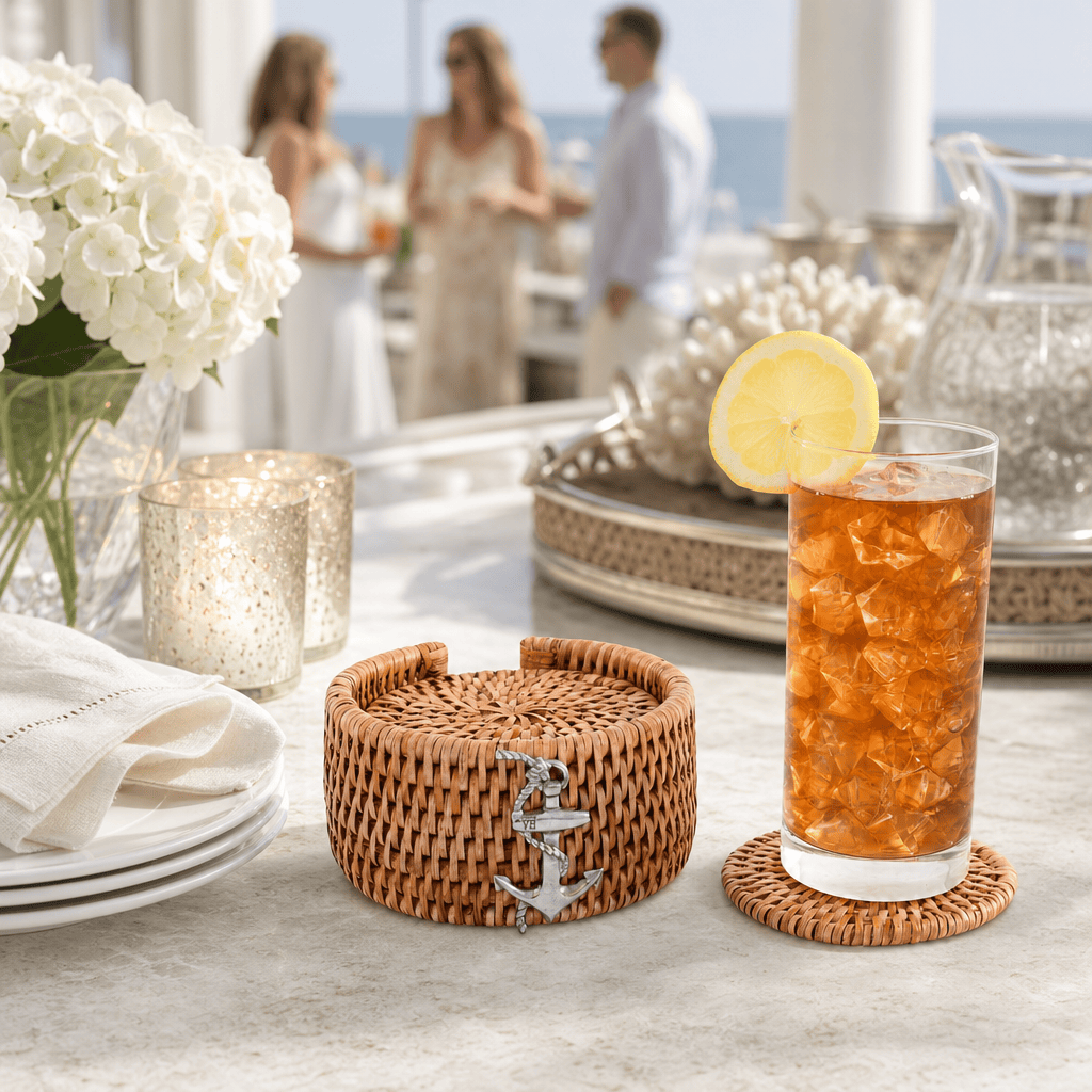 Anchor Hand Woven Wicker Rattan Coaster Set - 6 Coasters 8