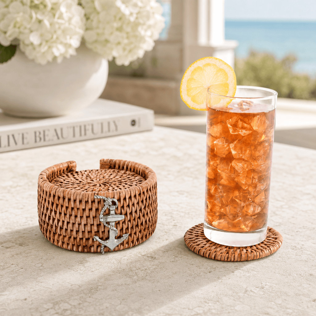 Anchor Hand Woven Wicker Rattan Coaster Set - 6 Coasters 4