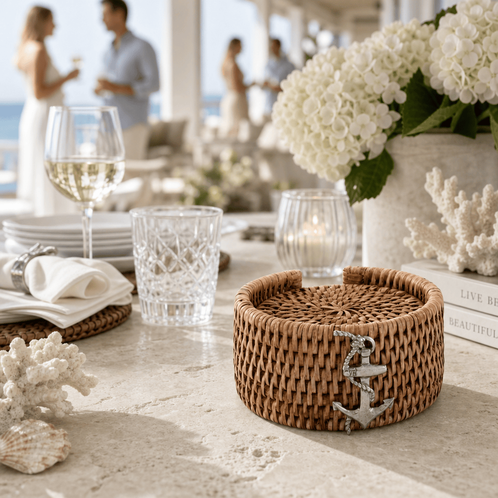Anchor Hand Woven Wicker Rattan Coaster Set - 6 Coasters 9