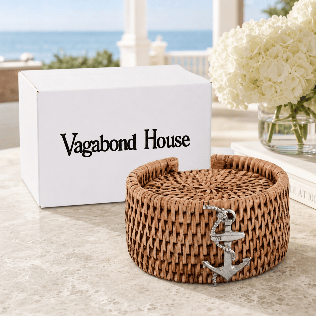 Anchor Hand Woven Wicker Rattan Coaster Set - 6 Coasters 5
