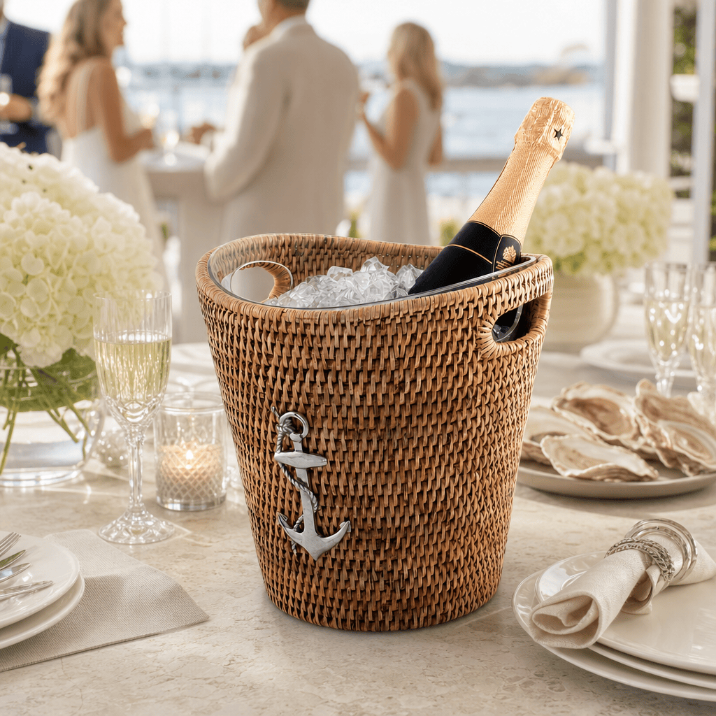 Anchor Hand Woven Wicker Rattan Champagne / Ice Bucket 6