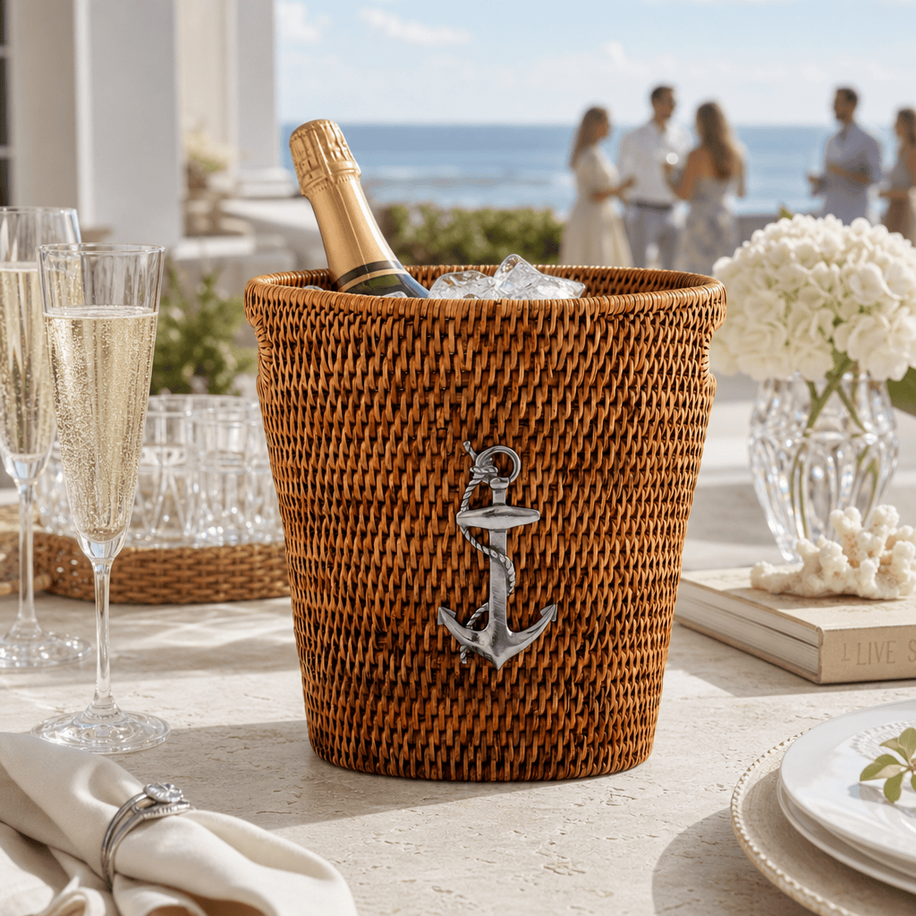 Anchor Hand Woven Wicker Rattan Champagne / Ice Bucket 7