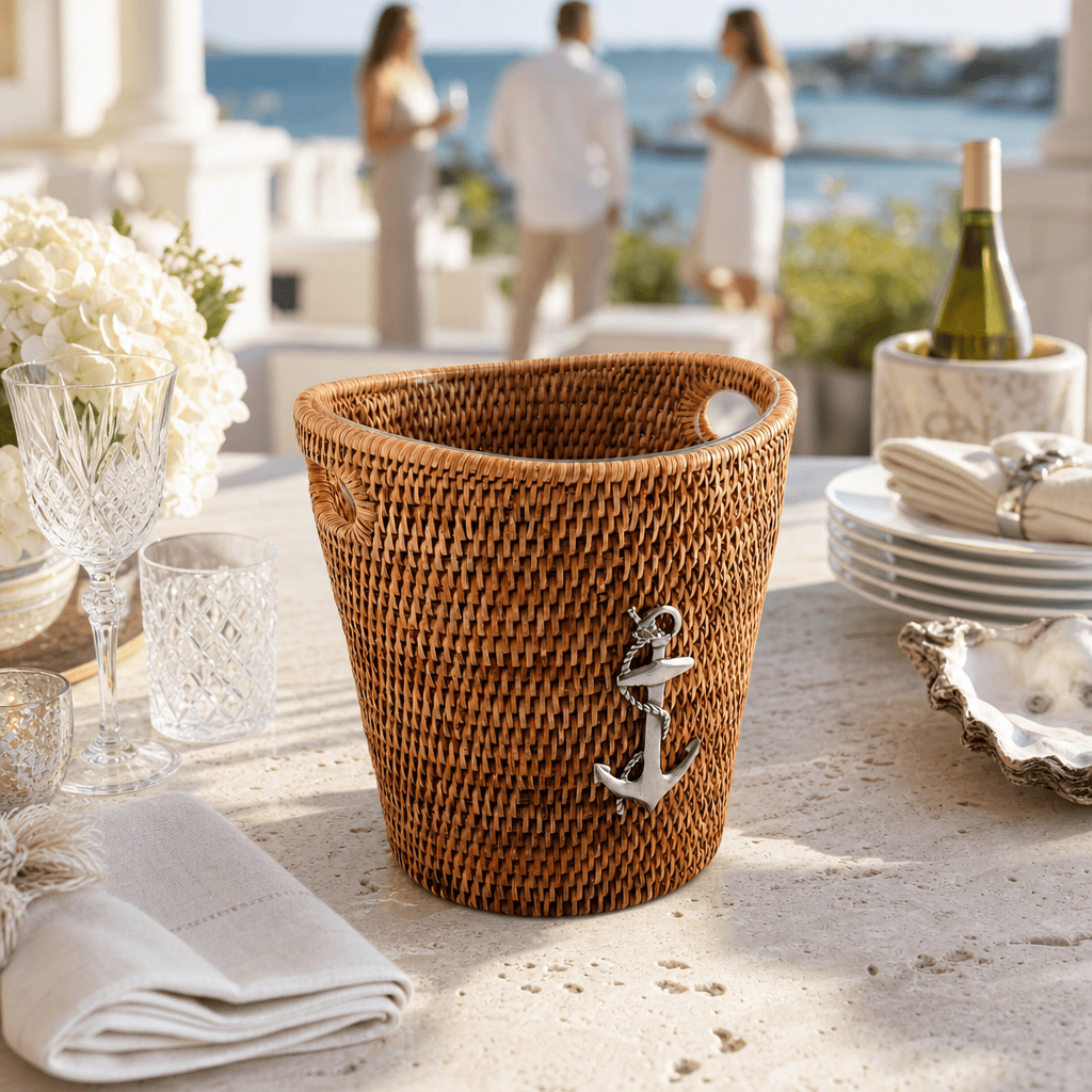 Anchor Hand Woven Wicker Rattan Champagne / Ice Bucket 8