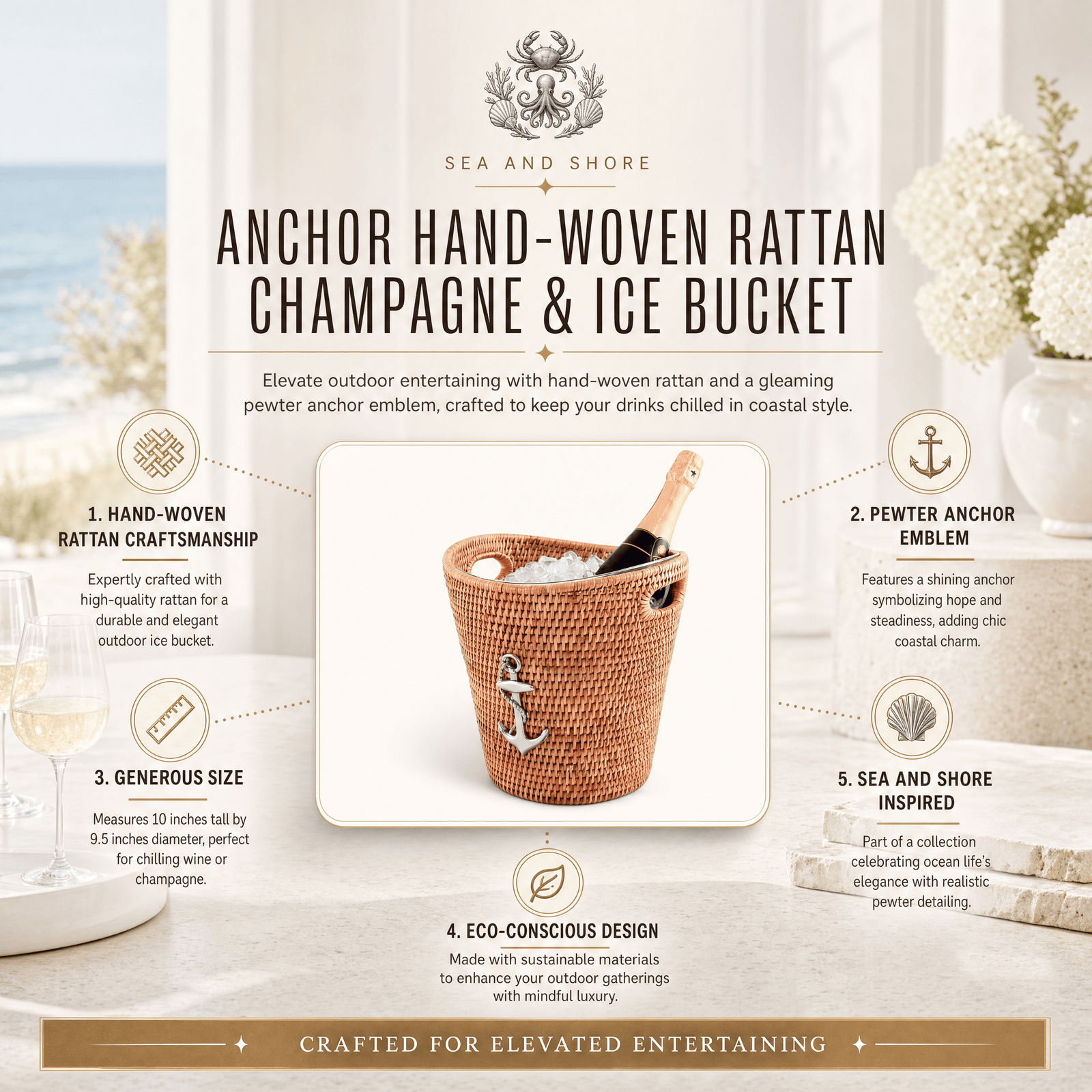 Anchor Hand Woven Wicker Rattan Champagne / Ice Bucket 11