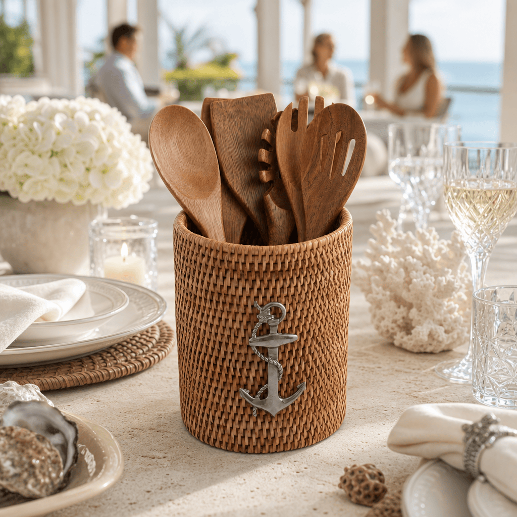 Anchor Hand Woven Wicker Rattan Utensils Holder 7