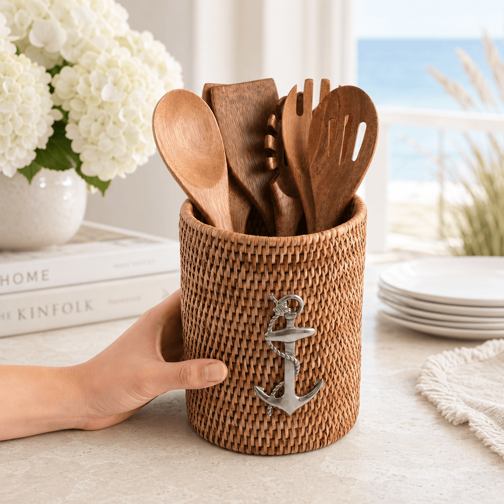 Anchor Hand Woven Wicker Rattan Utensils Holder 3