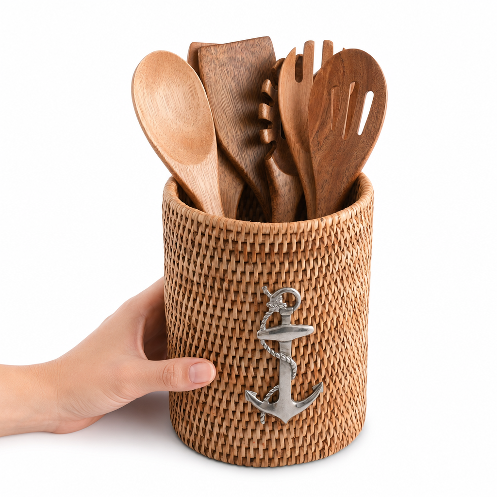 Anchor Hand Woven Wicker Rattan Utensils Holder 10