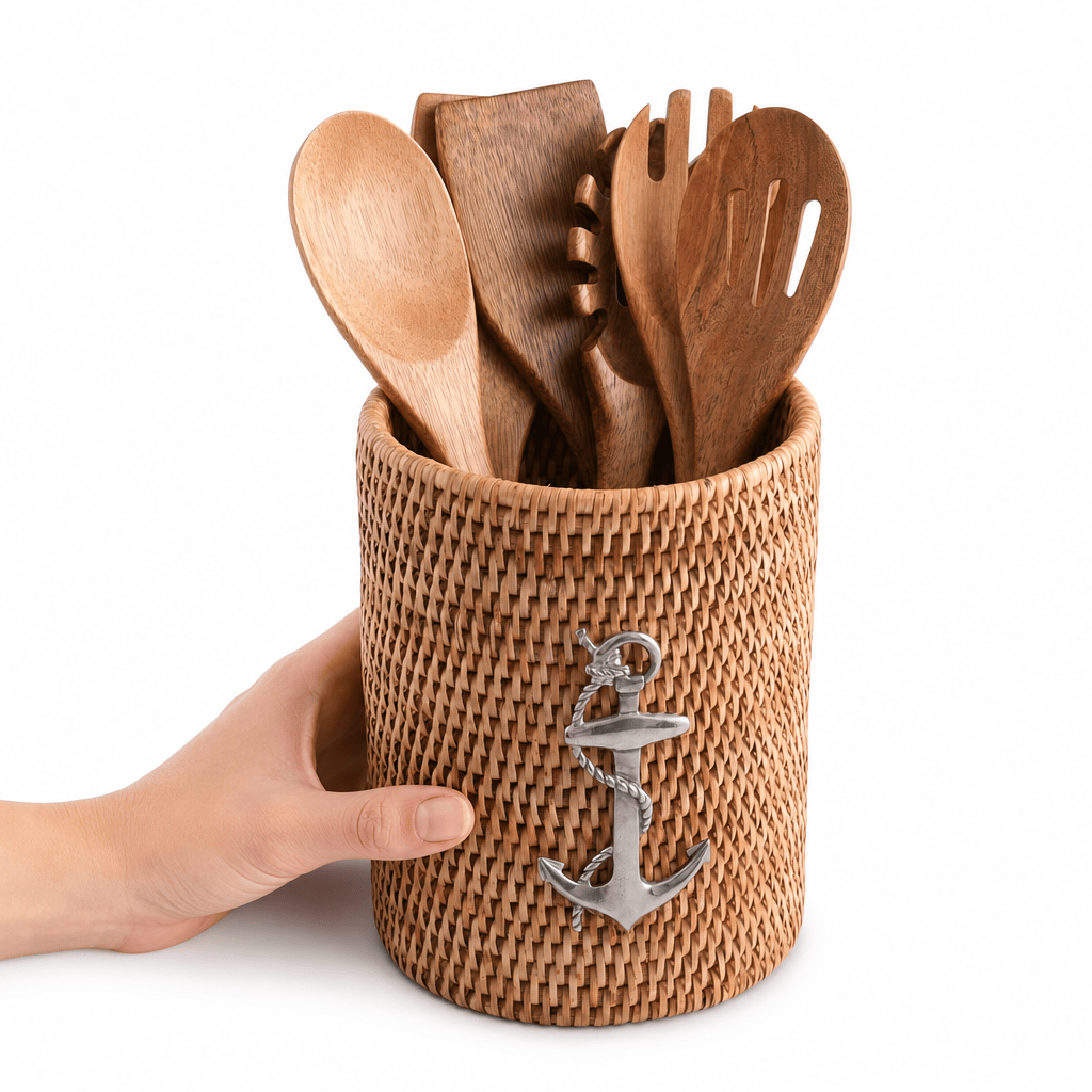 Anchor Hand Woven Wicker Rattan Utensils Holder 10