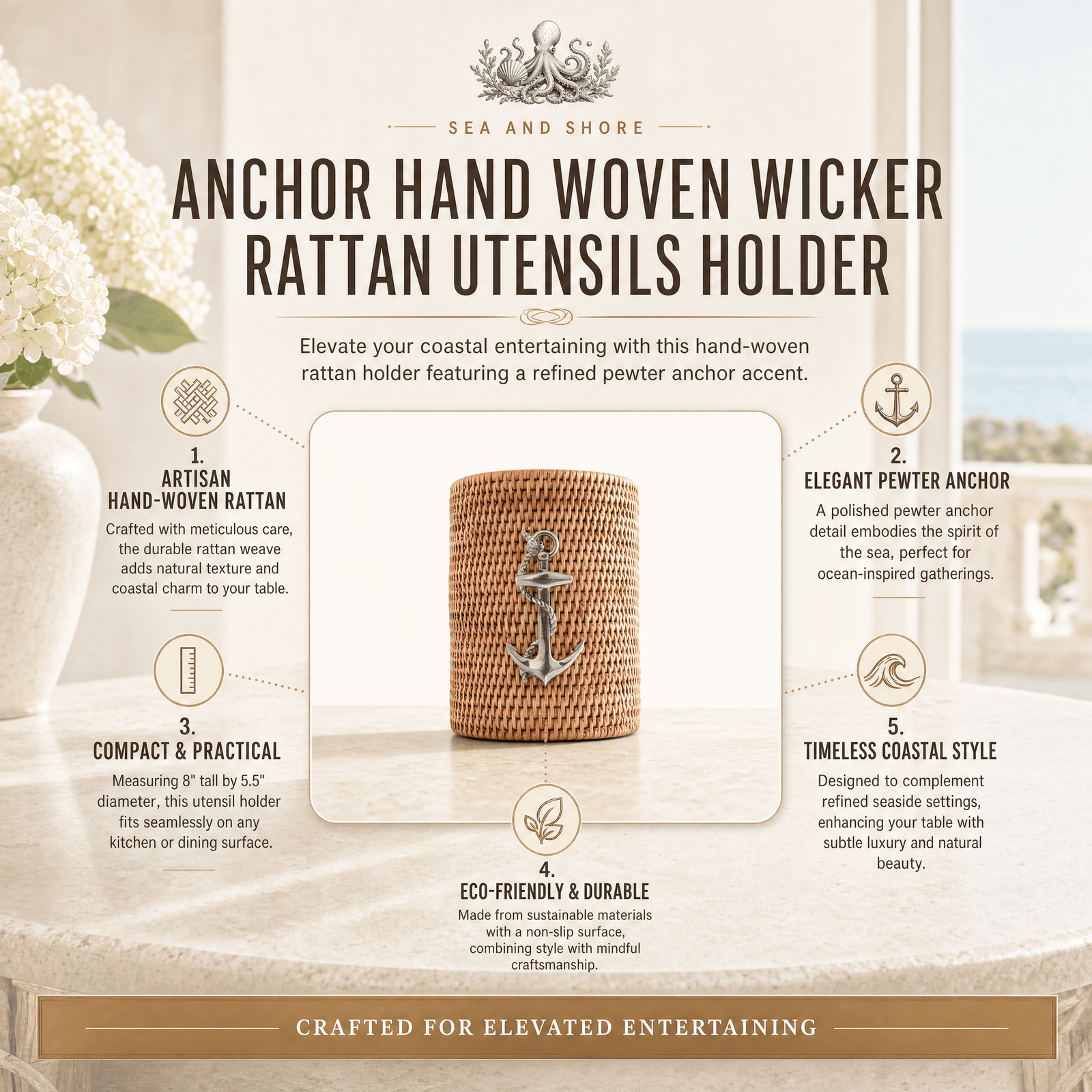 Anchor Hand Woven Wicker Rattan Utensils Holder 11