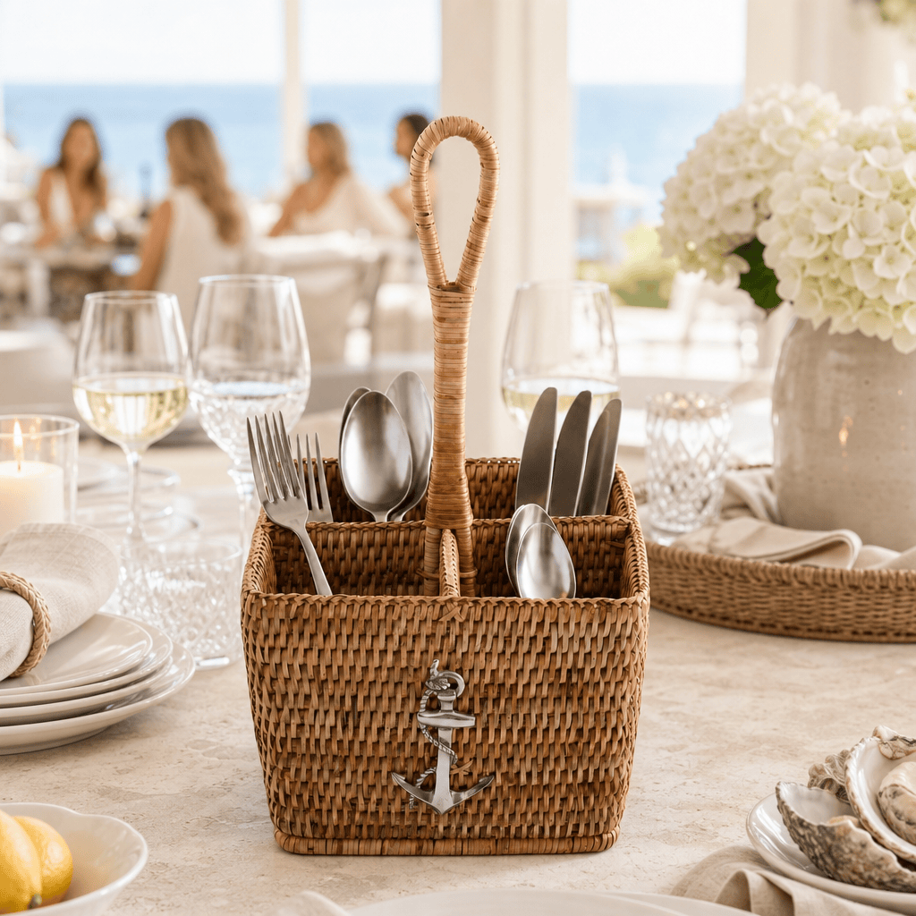 Anchor Hand Woven Wicker Rattan Flatware Caddy 7