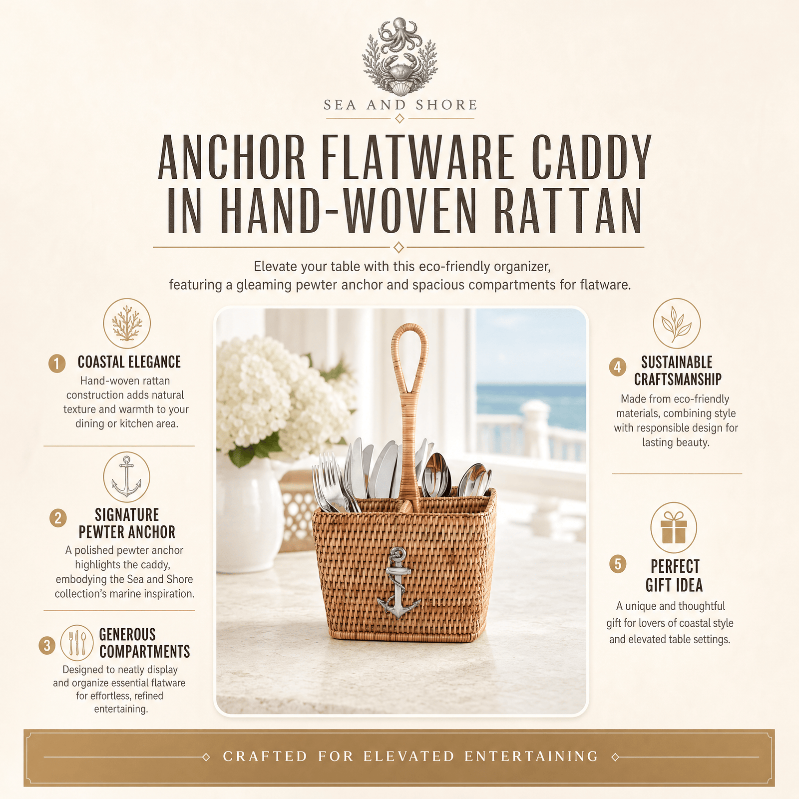 Anchor Hand Woven Wicker Rattan Flatware Caddy 11