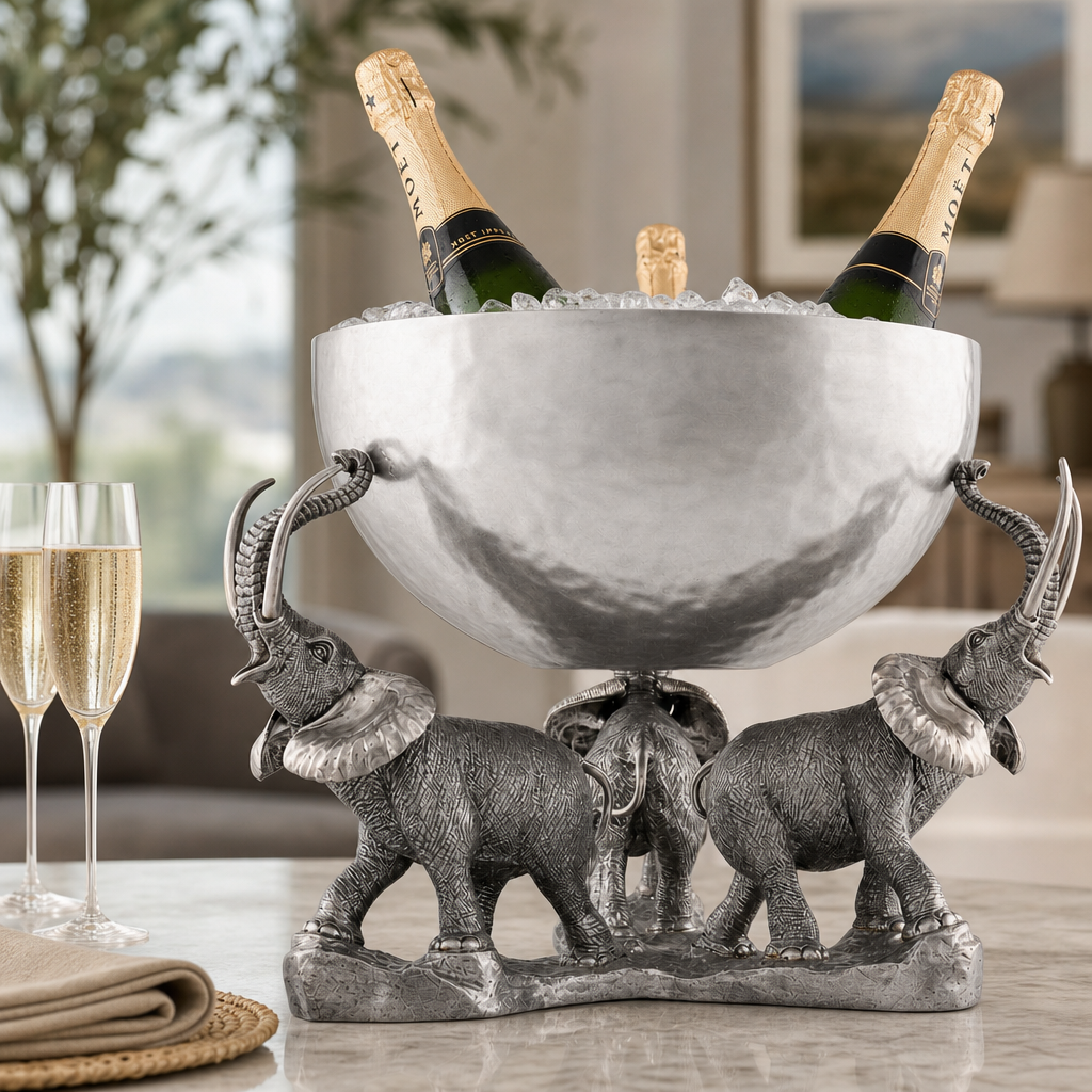 Pewter Elephant Trio Ice / Punch Tub Stainless 2