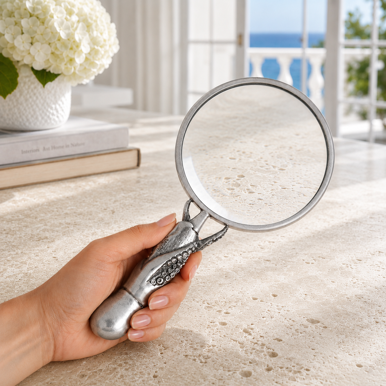 Pewter Octopus Handle Magnifier 4 inches