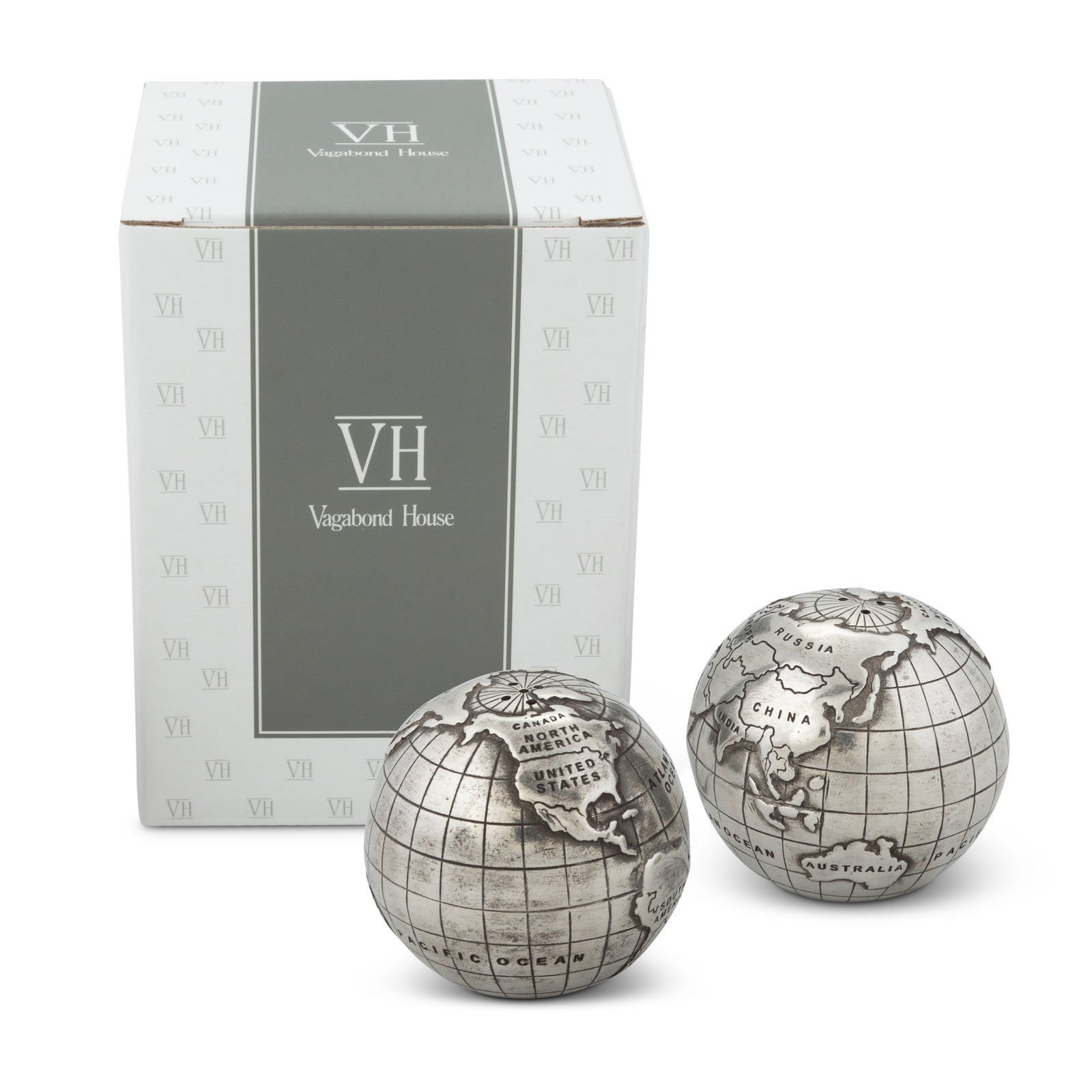 Pewter World Globe Salt & Pepper Set 4