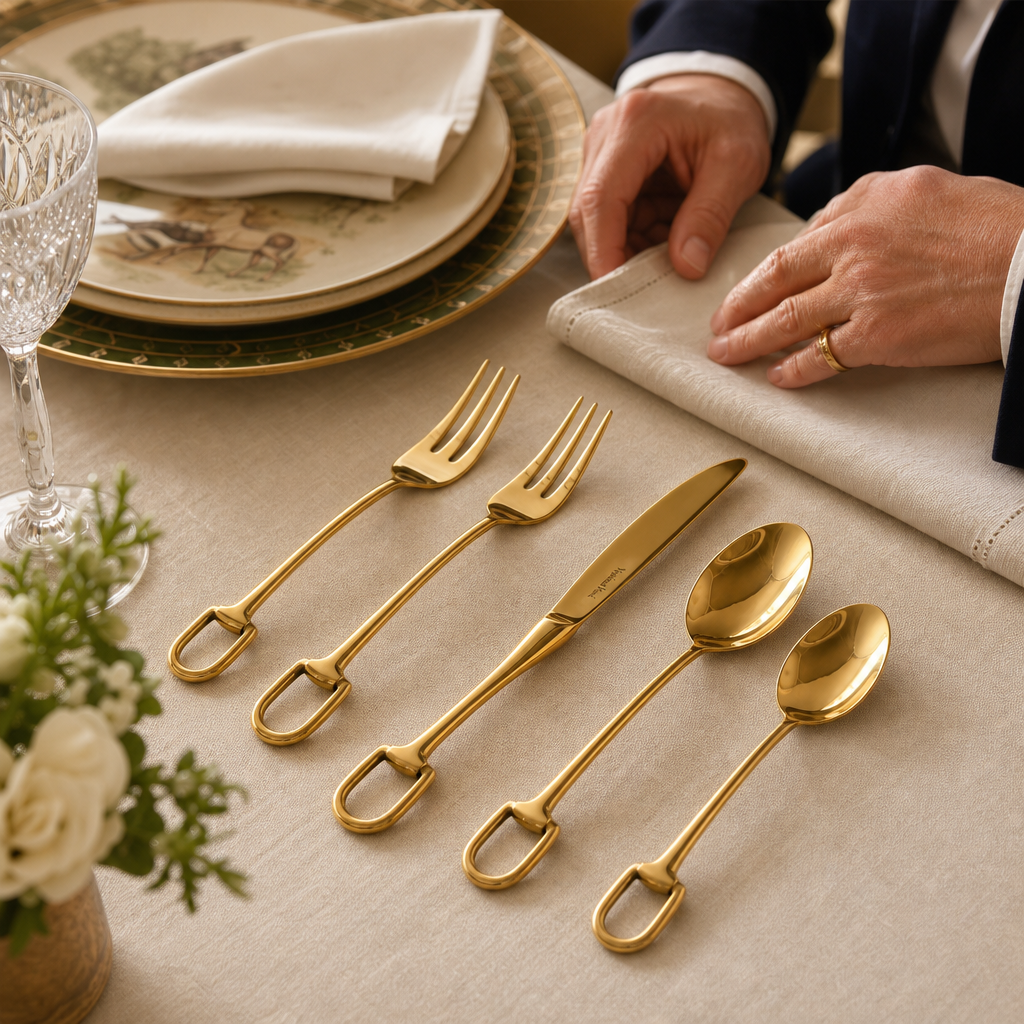 Stirrup Five piece Flatware Set - Stainless Steel Shiny Gold 4