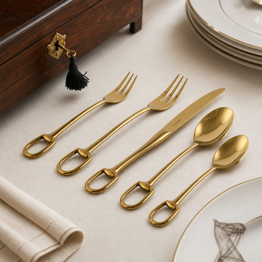 Stirrup Five piece Flatware Set - Stainless Steel Shiny Gold 2