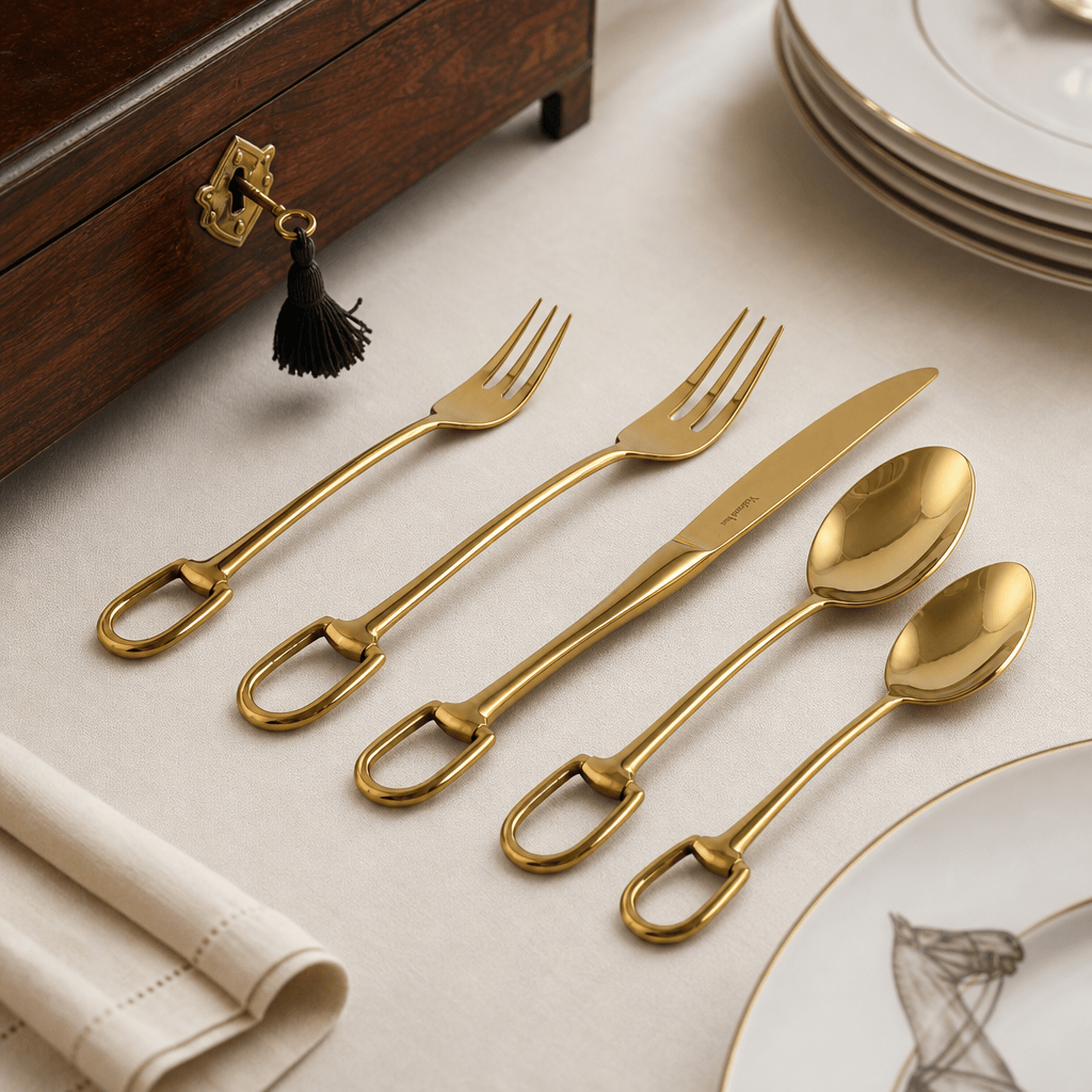 Stirrup Five piece Flatware Set - Stainless Steel Shiny Gold 2