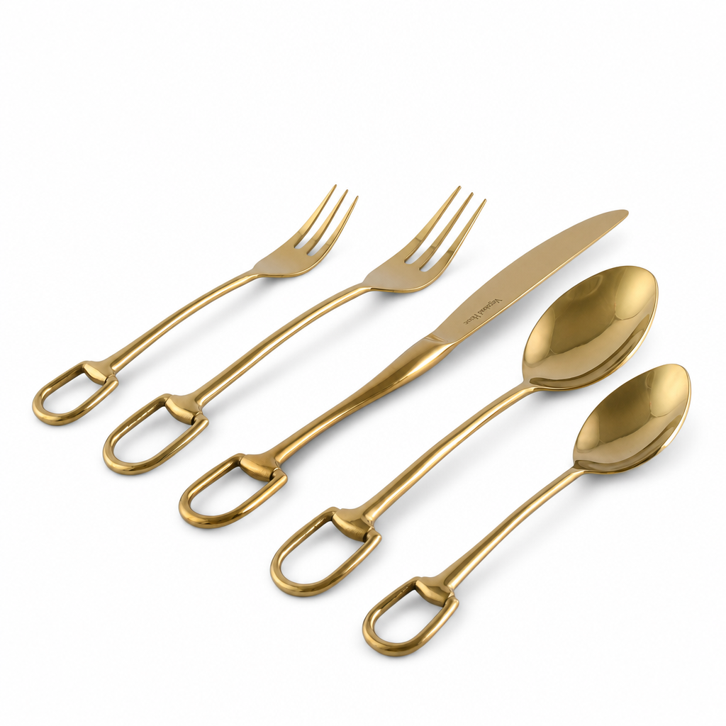 Stirrup Five piece Flatware Set - Stainless Steel Shiny Gold 1