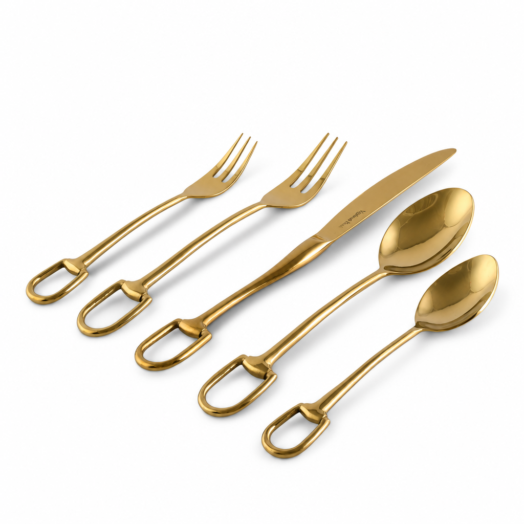 Stirrup Five piece Flatware Set - Stainless Steel Shiny Gold 1