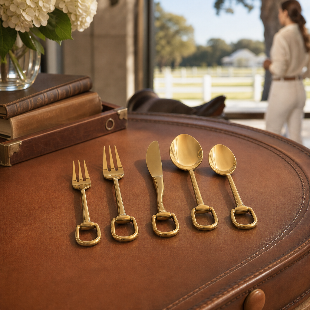 Stirrup Five piece Flatware Set - Stainless Steel Shiny Gold 6