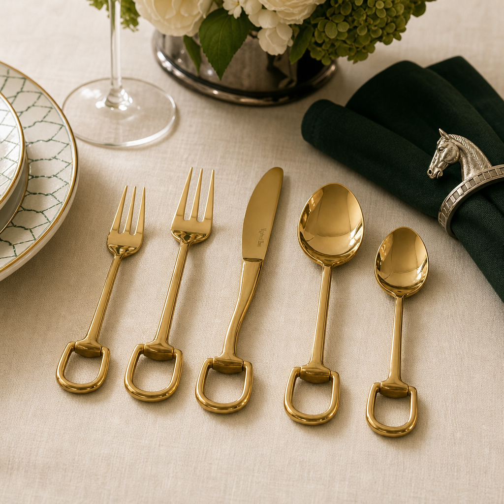 Stirrup Five piece Flatware Set - Stainless Steel Shiny Gold 5