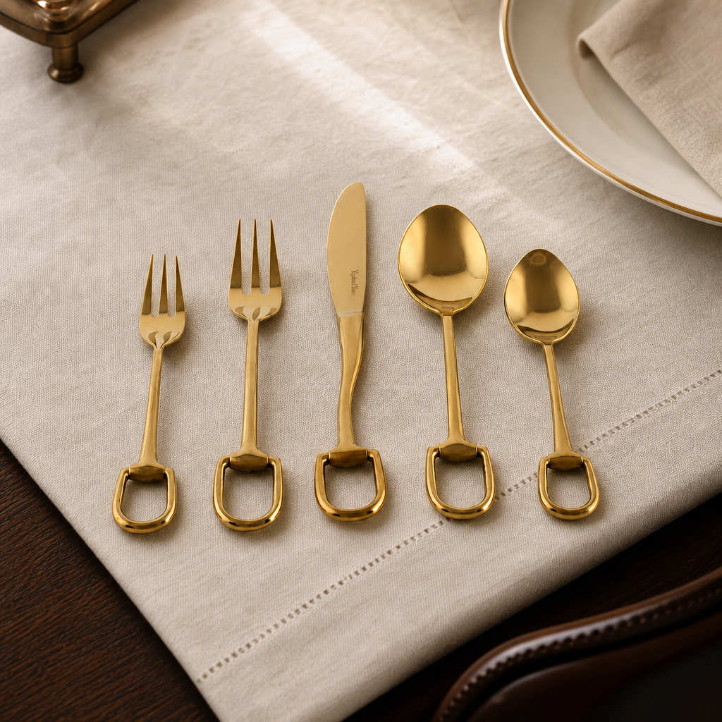 Stirrup Five piece Flatware Set - Stainless Steel Shiny Gold 3