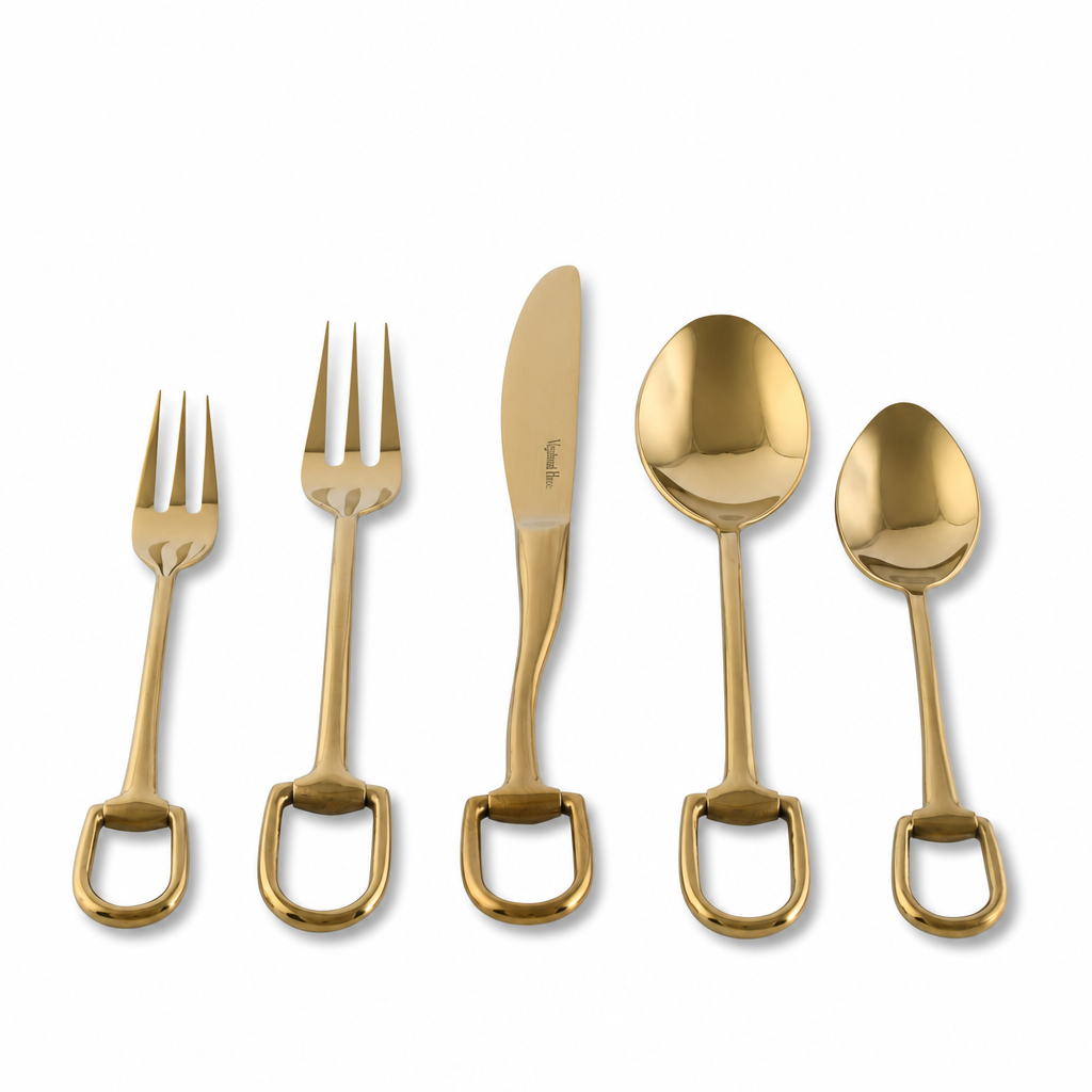 Stirrup Five piece Flatware Set - Stainless Steel Shiny Gold 8