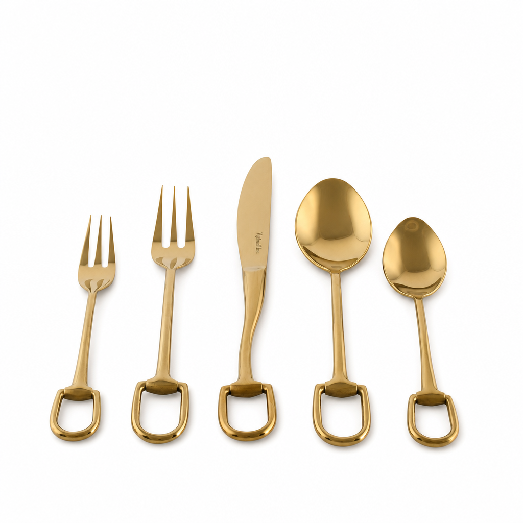 Stirrup Five piece Flatware Set - Stainless Steel Shiny Gold 7