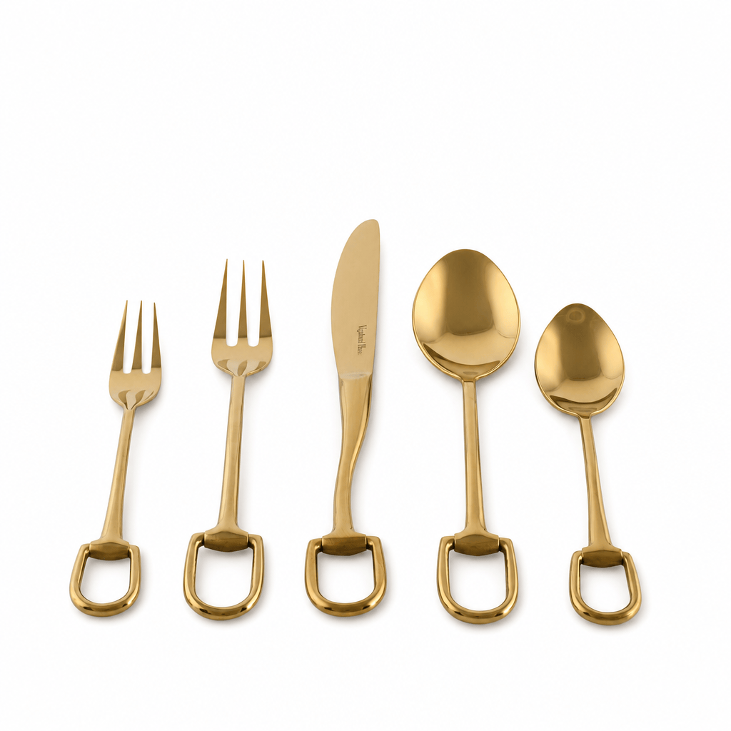 Stirrup Five piece Flatware Set - Stainless Steel Shiny Gold 7